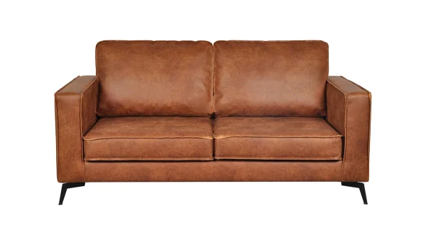 boutique en ligne Canapé Vintage 2 Places Cuir Marron Cognac Aspect Vieilli Et Métal Noir SONNY 1