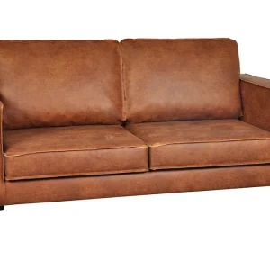 boutique en ligne Canapé Vintage 2 Places Cuir Marron Cognac Aspect Vieilli Et Métal Noir SONNY 11