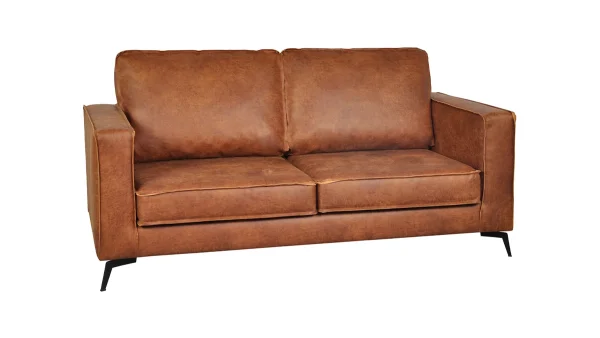 boutique en ligne Canapé Vintage 2 Places Cuir Marron Cognac Aspect Vieilli Et Métal Noir SONNY 3