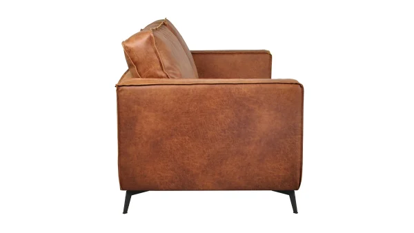 boutique en ligne Canapé Vintage 2 Places Cuir Marron Cognac Aspect Vieilli Et Métal Noir SONNY 4