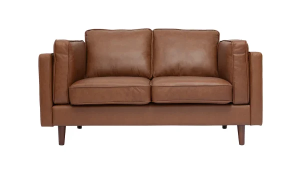 Canapé Vintage 2 Places Cuir Marron Et Bois Foncé BRADLEY 1