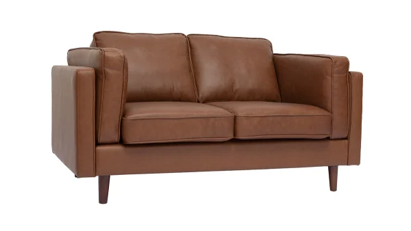 Canapé Vintage 2 Places Cuir Marron Et Bois Foncé BRADLEY 3