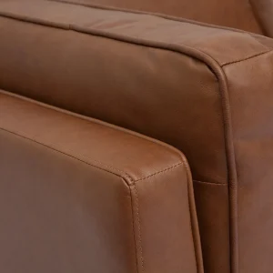 Canapé Vintage 2 Places Cuir Marron Et Bois Foncé BRADLEY 16