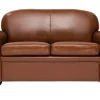 achat pas cher Canapé Vintage 2 Places Marron Et Bois Noir CLUB 25