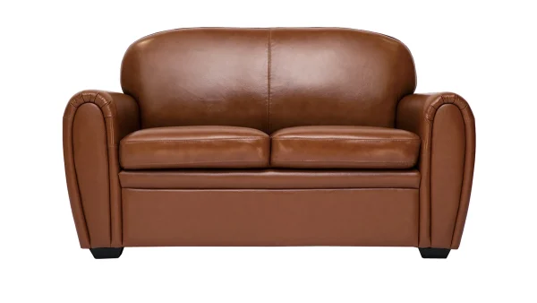 achat pas cher Canapé Vintage 2 Places Marron Et Bois Noir CLUB 1