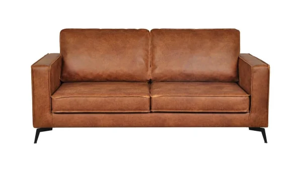 magasin en ligne Canapé Vintage 3 Places Cuir Marron Cognac Aspect Vieilli Et Métal Noir SONNY 1