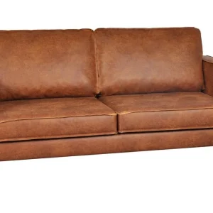 magasin en ligne Canapé Vintage 3 Places Cuir Marron Cognac Aspect Vieilli Et Métal Noir SONNY 12