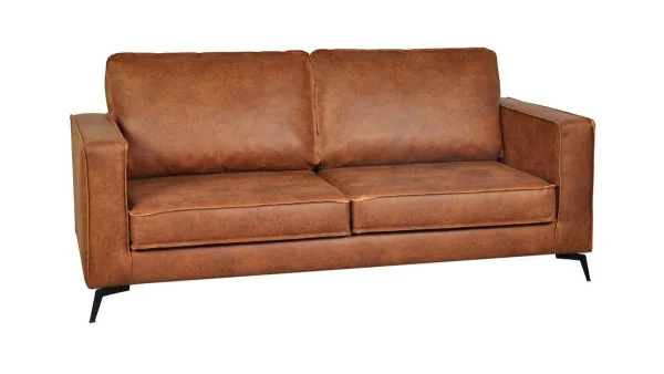 magasin en ligne Canapé Vintage 3 Places Cuir Marron Cognac Aspect Vieilli Et Métal Noir SONNY 3