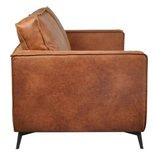 magasin en ligne Canapé Vintage 3 Places Cuir Marron Cognac Aspect Vieilli Et Métal Noir SONNY 14