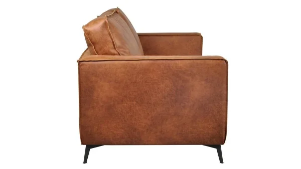 magasin en ligne Canapé Vintage 3 Places Cuir Marron Cognac Aspect Vieilli Et Métal Noir SONNY 4