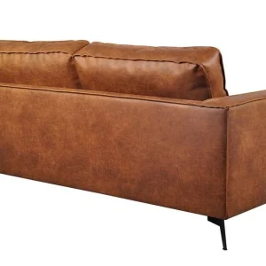 magasin en ligne Canapé Vintage 3 Places Cuir Marron Cognac Aspect Vieilli Et Métal Noir SONNY 16