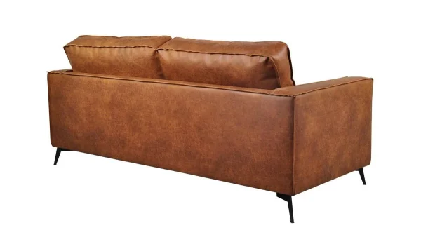 magasin en ligne Canapé Vintage 3 Places Cuir Marron Cognac Aspect Vieilli Et Métal Noir SONNY 5