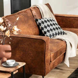 magasin en ligne Canapé Vintage 3 Places Cuir Marron Cognac Aspect Vieilli Et Métal Noir SONNY 22