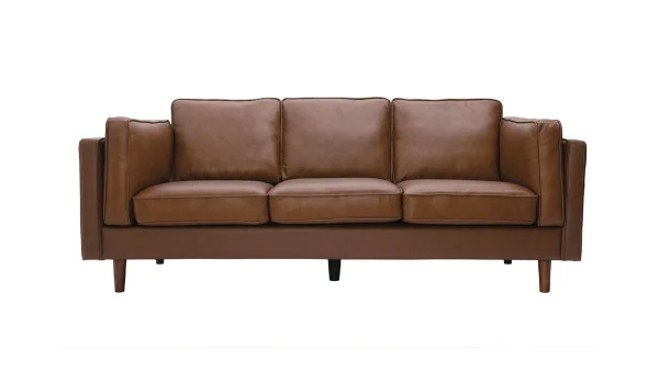 Canapé Vintage 3 Places Cuir Marron Et Bois Foncé BRADLEY 1
