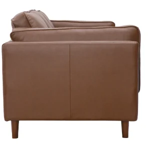 Canapé Vintage 3 Places Cuir Marron Et Bois Foncé BRADLEY 14