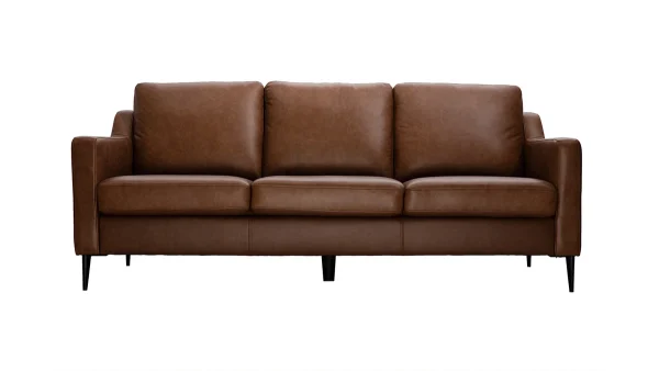 Canapé Vintage 3 Places Cuir Marron Et Bois Noir OXMO 1