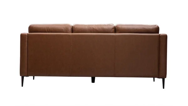 Canapé Vintage 3 Places Cuir Marron Et Bois Noir OXMO 3