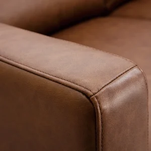 Canapé Vintage 3 Places Cuir Marron Et Bois Noir OXMO 13