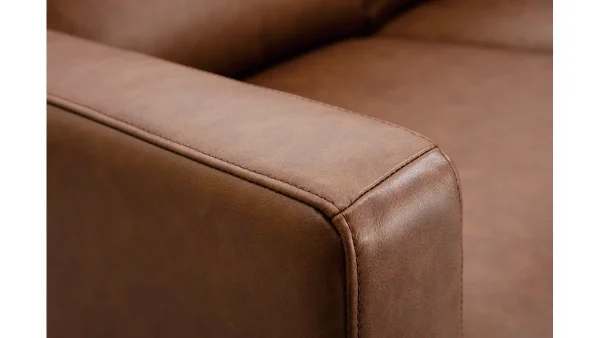 Canapé Vintage 3 Places Cuir Marron Et Bois Noir OXMO 4