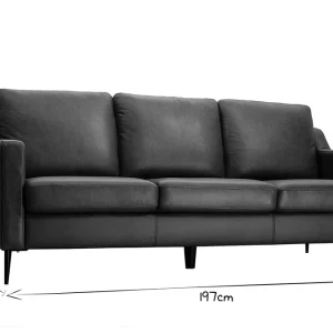 Canapé Vintage 3 Places Cuir Marron Et Bois Noir OXMO 19