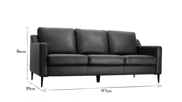 Canapé Vintage 3 Places Cuir Marron Et Bois Noir OXMO 7