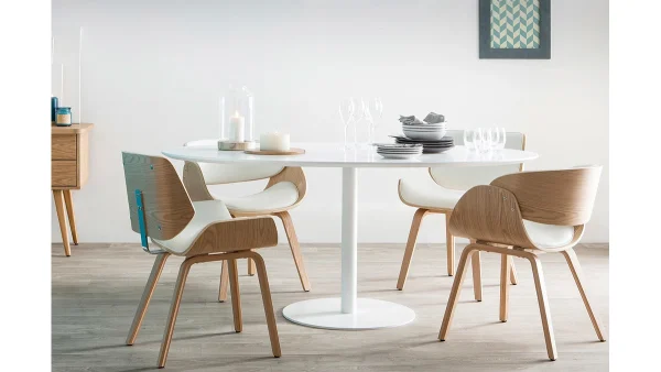 Chaise Design Blanc Et Bois Clair BENT 7