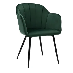 Chaise Design En Tissu Velours Vert Et Métal Noir MILLY outlet soldes 12