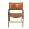 Chaise En Bois Teck Massif Et Sangles En Cuir Marron LODGE a Prix Discount 35