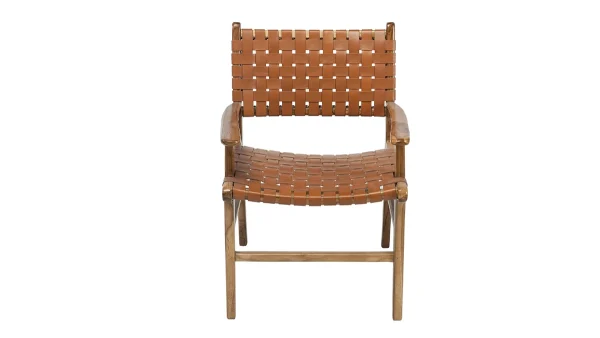 Chaise En Bois Teck Massif Et Sangles En Cuir Marron LODGE 1