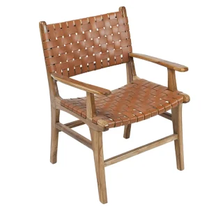 Chaise En Bois Teck Massif Et Sangles En Cuir Marron LODGE 14
