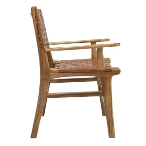 Chaise En Bois Teck Massif Et Sangles En Cuir Marron LODGE 16