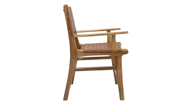 Chaise En Bois Teck Massif Et Sangles En Cuir Marron LODGE 4