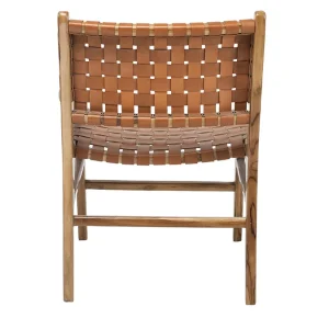 Chaise En Bois Teck Massif Et Sangles En Cuir Marron LODGE 18