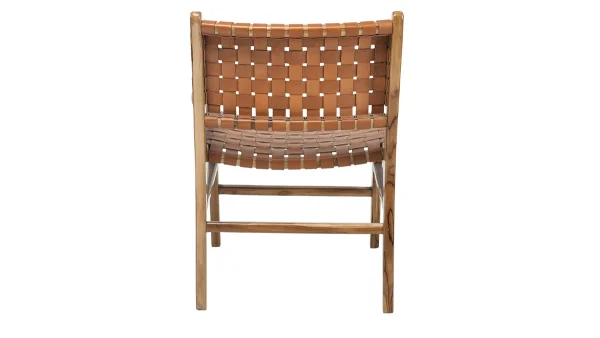 Chaise En Bois Teck Massif Et Sangles En Cuir Marron LODGE 5