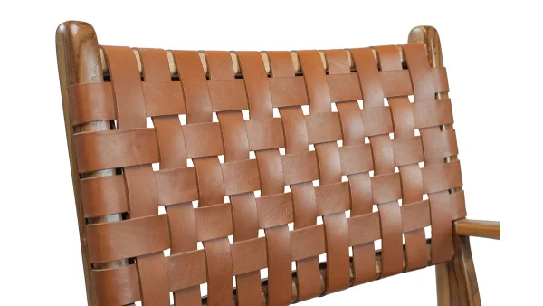 Chaise En Bois Teck Massif Et Sangles En Cuir Marron LODGE 6