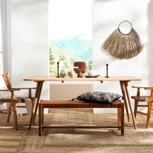 Chaise En Bois Teck Massif Et Sangles En Cuir Marron LODGE 26