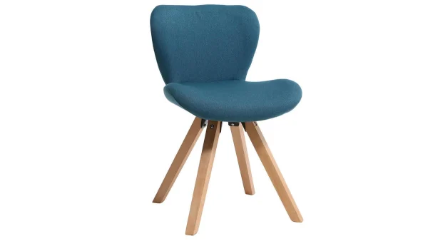 Chaise Scandinave En Tissu Bleu Canard Et Bois Clair Massif ANYA remise en ligne 3