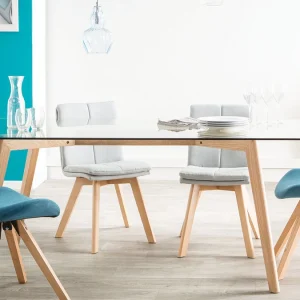 Chaise Scandinave En Tissu Bleu Canard Et Bois Clair Massif ANYA remise en ligne 14