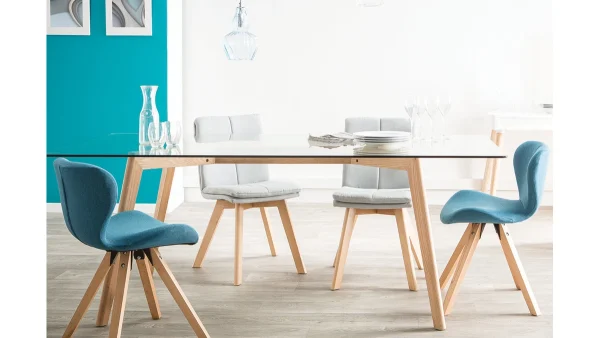 Chaise Scandinave En Tissu Bleu Canard Et Bois Clair Massif ANYA remise en ligne 5
