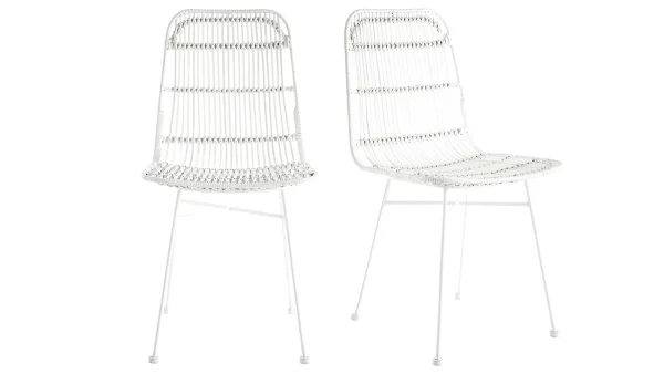 vente luxe pas cher Chaises Blanches En Rotin Et Métal (lot De 2) MALACCA – Miliboo & Stéphane Plaza 1