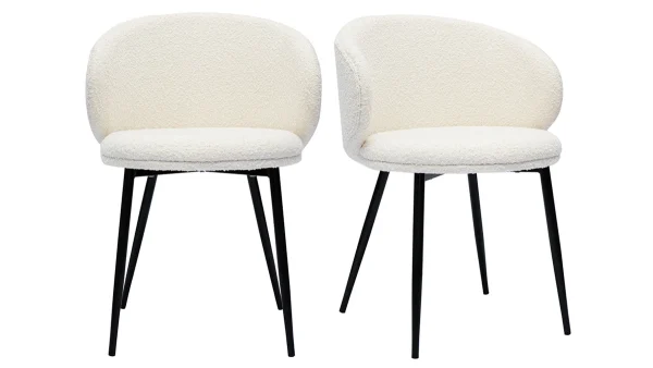 Chaises Design En Tissu Effet Laine Bouclée écru Et Métal Noir (lot De 2) ROSALIE 1