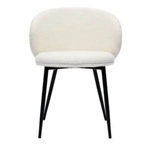Chaises Design En Tissu Effet Laine Bouclée écru Et Métal Noir (lot De 2) ROSALIE 11