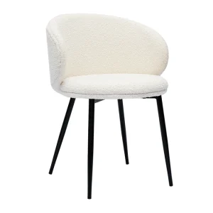 Chaises Design En Tissu Effet Laine Bouclée écru Et Métal Noir (lot De 2) ROSALIE 13
