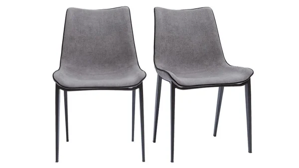 Promotio de vente Chaises Design En Tissu Effet Velours Gris Et Métal Noir (lot De 2) BLAZE 1