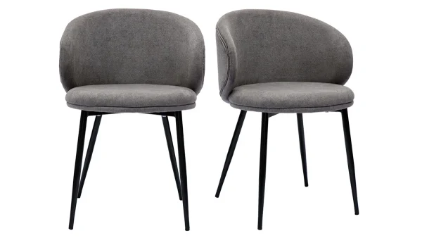 Chaises Design En Tissu Effet Velours Gris Et Métal Noir (lot De 2) ROSALIE Large choix en ligne 1