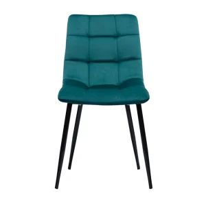 Chaises Design En Tissu Velours Bleu Canard Et Métal Noir (lot De 2) MAXWELL 12
