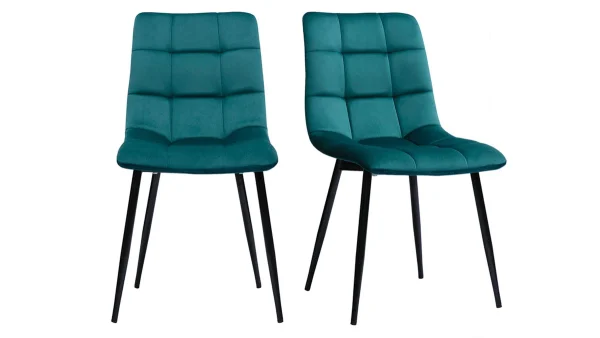 Chaises Design En Tissu Velours Bleu Canard Et Métal Noir (lot De 2) MAXWELL 1