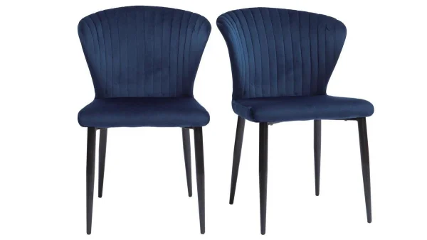 qualité supérieure Chaises Design En Tissu Velours Bleu Et Métal Noir (lot De 2) KAYEL 1