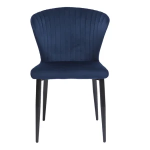 qualité supérieure Chaises Design En Tissu Velours Bleu Et Métal Noir (lot De 2) KAYEL 12