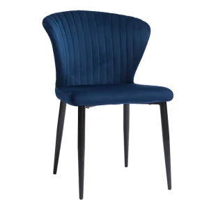 qualité supérieure Chaises Design En Tissu Velours Bleu Et Métal Noir (lot De 2) KAYEL 14